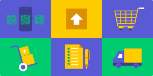 A vibrant grid displays icons for each order management step - Order Management Workflow