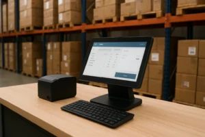 A computer monitor shows a wholesale order management system - Wholesale Order Management System