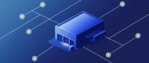 Blue isometric illustration of a warehouse - Wholesale Order Management System