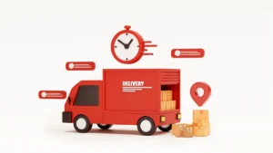 3D illustration of a red delivery truck - Order Management Process 