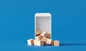 A white smartphone on a blue background - Multi-Channel Order Management