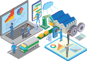 Isometric illustration of a supply chain - Order Management Process 