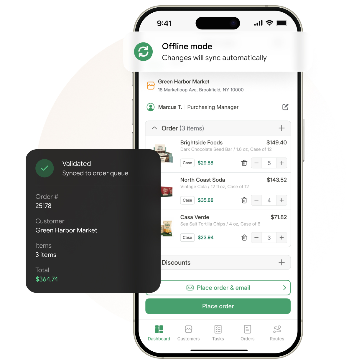 SimplyDepo mobile order synced to a distributor order queue